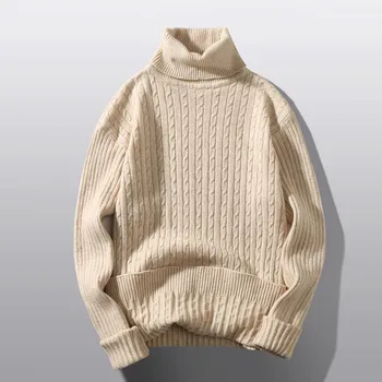 Осенне-зимний свитер, простые свитера, Однотонные пуловеры, Вязаные свитера большого размера Для мужчин, джемпер с длинным рукавом, Pull Homme