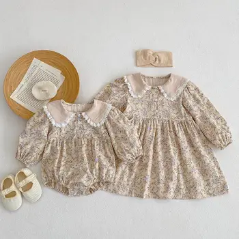 Осеннее модное боди с милым цветочным рисунком для новорожденных, хлопковая одежка для новорожденных, повседневные платья принцессы с длинными рукавами для вечеринок