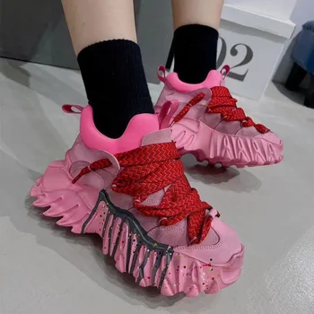 Осенние сетчатые кроссовки на платформе, женские теннисные туфли, женская вулканизированная обувь, весенняя массивная спортивная обувь для папы, женская обувь для женщин