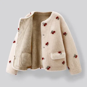 Осень-Зима 2023, новая модель Sweet Cherry Small Fragrance, короткое плюшевое пальто из шерсти ягненка, прямая поставка