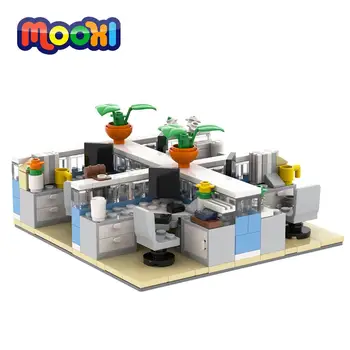 Офисная сцена с видом на улицу MOOXI City, модель стола, строительный кирпич, сборка деталей, развивающая игрушка для детей, подарок MOC4072
