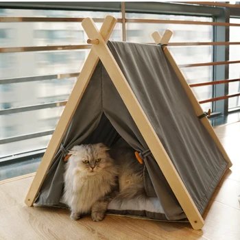 Палатка для домашних животных Кровать для кошек и собак Портативный съемный моющийся вигвам с теплой подушкой весом менее 25 кг