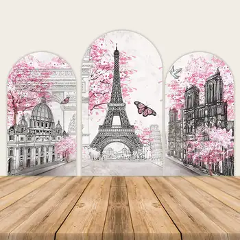 Париж, Эйфелева башня, арка, стена, Розовый уличный пейзаж, фон для украшения вечеринки по случаю дня рождения девочки, баннер Chiara Background