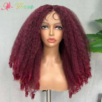 Парик из синтетических волос X-TRESS винно-красного цвета, длинные вьющиеся парики на кружеве спереди для женщин, средняя часть, Термостойкое волокно, ежедневное использование, Средний размер