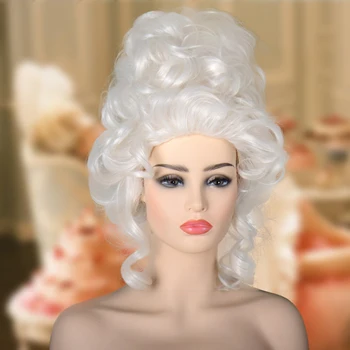 Парик Марии-Антуанетты, Парики принцессы, Средне Вьющиеся Термостойкие Синтетические волосы, Парик для Косплея + Шапочка для парика