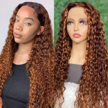 Парик на кружеве UNice Hair 13x4 с волнистостью 180%, волна воды, смешанные Имбирно-оранжевые парики на кружеве для чернокожих женщин из человеческих волос