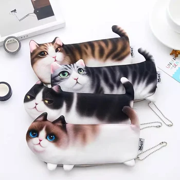 Пенал с милым котом, сумка для карандашей в стиле имитации настоящего кота, пенал на молнии для одежды с мягкой набивкой, чехол для карандашей