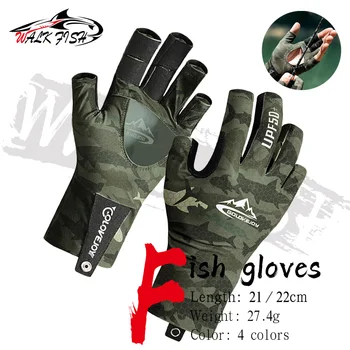 Перчатки для рыбалки WALK FISH, 1 пара, женские, мужские, UPF50 +, солнцезащитные перчатки без пальцев, Износостойкие, дышащие, безвредные для кожи перчатки