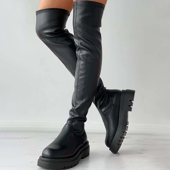 Пикантные женские ботфорты выше колена из искусственной кожи, осенне-зимняя женская обувь на мягкой платформе, модные женские ботинки 2022 года, женские длинные ботинки