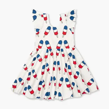 Платье с короткими рукавами из органического хлопка для маленьких девочек, размеры 12M-5T