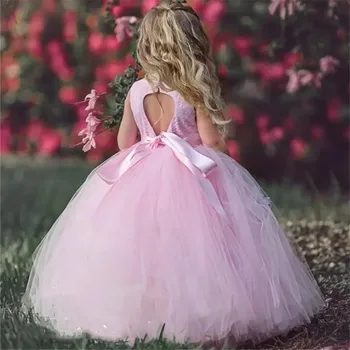 Платье цветочницы, Розовое пушистое платье для Первого причастия Для принцессы, детское платье для гостей на День рождения, Свадебное платье для церемонии