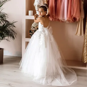 Платья с цветочным узором для девочек-гостей, детей-подружек невесты с поясом, кружевными аппликациями, тюль