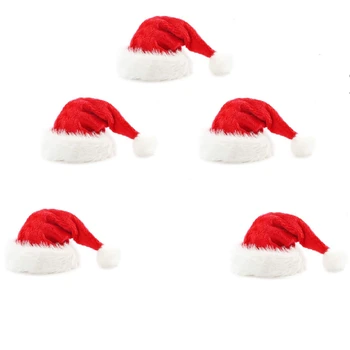 Плюшевая Рождественская шляпа из 5 предметов, Рождественские украшения, большая шерстяная шляпа, Рождественская шляпа для взрослых
