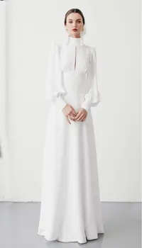 Пляжное Элегантное свадебное платье с коротким воротником и длинным рукавом для женщин 2023, платье невесты, сексуальная спинка для женщин, индивидуальное изготовление по индивидуальным меркам