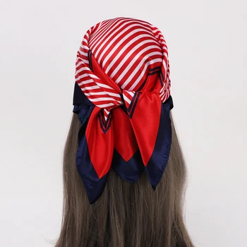 Полосатый шарф Унисекс, мужская и женская мода, косынка, маленькая бандана, повязка на шею из искусственного шелка, повязка на голову, завязанная 60 *60 см