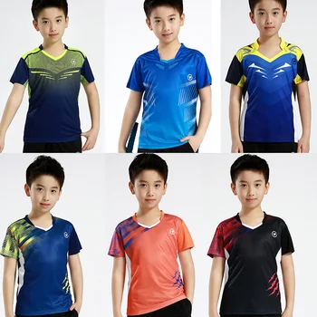 Пользовательское имя логотипы Детская Спортивная футболка Рубашка для Бадминтона для детей Мальчики сухой посадки Рубашки для настольного тенниса мальчики Девочки рубашки для бега