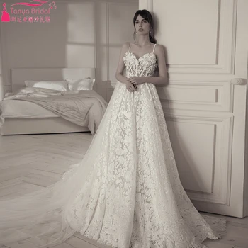 Потрясающие свадебные платья, очарование и романтика, цветочный кружевной лиф-сердечко на бретельках-спагетти.  ZW1059
