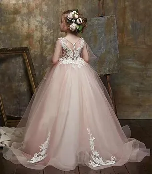Прекрасная иллюзия, Свадебные платья с длинными рукавами для девочек в цветочек, Кружевные аппликации из тюля, праздничное платье принцессы для первого причастия