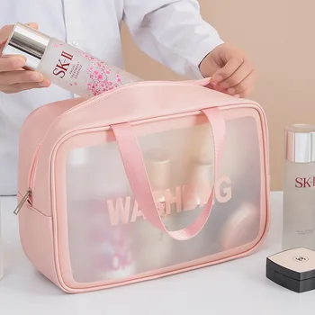 Прозрачные сумки для макияжа, белые сумки, органайзер для путешествий, оптовые сумки из искусственной кожи, чехлы для косметики, ПВХ, Розовая сумка, прозрачный