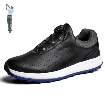 Профессиональные мужские кожаные туфли для гольфа, мужская обувь с быстрой шнуровкой, кроссовки для тренировок гольфистов хорошего качества, уличные кроссовки для гольфа.