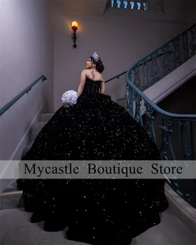 Пышные платья с черными блестками, бальное платье 2023 Princess Sweet, 16 платьев на шнуровке, платье для выпускного вечера на день рождения, роскошное vestido de 15 quince