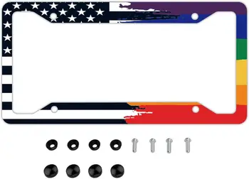 Рамка для номерного знака гей-прайда - Радужные флаги Америки, покрытие автомобильных номеров Флагом в черно-белую полоску, украшение автомобиля (4 отверстия)