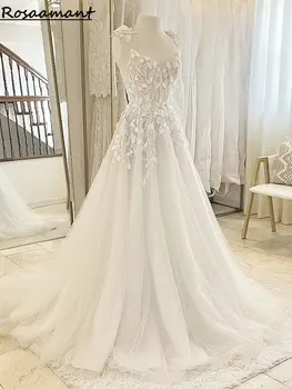 Реальное изображение, бретельки-спагетти, свадебные платья с 3D цветами, Иллюзия Трапециевидной формы, Аппликации, Кружевные пляжные платья невесты Vestidos De Novia