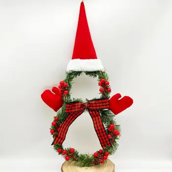 Рождественская гирлянда в виде снеговика, Праздничные светодиодные венки в виде снеговика с искусственными еловыми ягодами, украшения для входной двери на Рождество