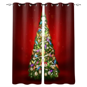 Рождественская Елка, украшение Красным шаром, Занавески для окон, Готовые шторы, Домашний декор, Обработка окон в детской комнате, шторы