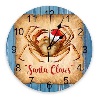 Рождественские винтажные деревянные Круглые настенные часы в виде краба, настольные цифровые часы без тиканья, креативные настенные часы для детской комнаты
