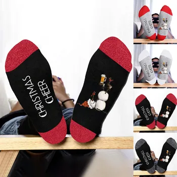 Рождественские мягкие теплые толстые носки унисекс, Рождественские носки с принтом Снеговика, цветные печатные буквы, теплые теплые носки-тапочки