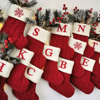 Рождественские Носки Вязаные Носки с буквами Держатели Рождественских подарков Шерстяные Носки в виде снежинок Рождественские украшения Рождество 2024