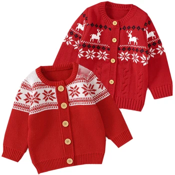 Рождественский вязаный кардиган, свитер, детская одежда, свитера для мальчиков и девочек, весна-осень, детская одежда, одежда для мальчиков, Зима