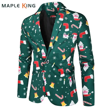 Рождественское платье, мужской костюм, пиджак, блейзеры с 3D принтом Санта-Клауса на одной пуговице, элегантные вечерние пальто для мужчин, блейзер Luxo Masculino