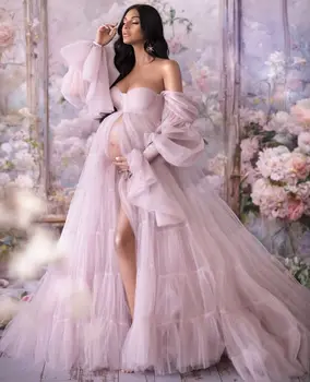 Розовое платье для выпускного вечера, женские платья для фотосессии с открытыми плечами, платья для беременных, детский душ, праздничная одежда