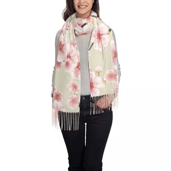 Розовые весенние цветение сакуры-японской вишни символический шарф женщин зимние Шали и обертывания бандана женский кисточкой