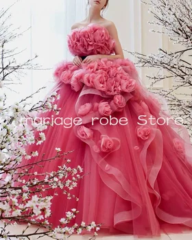 Розовые вечерние платья знаменитостей без бретелек с 3D розами и пышными оборками, юбка-пачка, платье для выпускного на День Рождения, модный блогер
