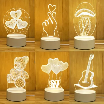 Романтическая любовь, 3D Акриловая светодиодная лампа для дома, Детский ночник, настольная лампа, декор для Дня рождения, Прикроватная лампа на День Святого Валентина