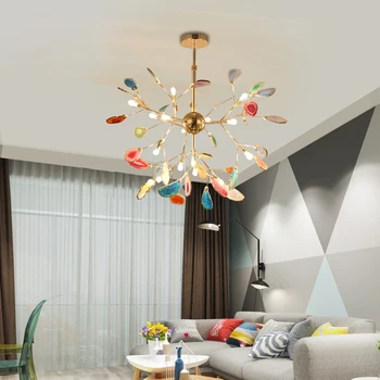 Роскошная светодиодная люстра из агата с золотым покрытием 2021 года в комплекте лампа для освещения кухни в скандинавском стиле для гостиной / столовой /спальни
