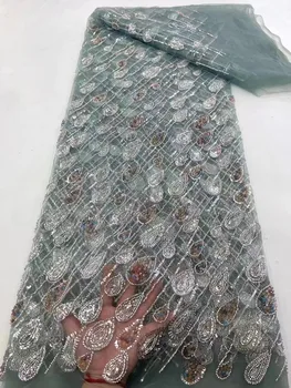 Роскошная французская кружевная ткань с пайетками для африканского жениха Высокого качества 2023 г., расшитое бисером французское кружевное платье из тюля 5 ярдов