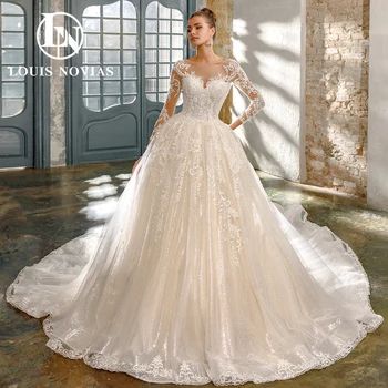 Роскошное бальное платье LOUIS NOVIAS, свадебное платье для женщин 2023, длинный рукав, аппликации из блестящего бисера, Свадебное платье Vestidos De Novia