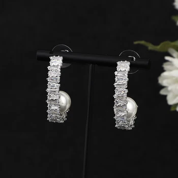 Роскошные встроенные серьги-кольца с жемчугом для женщин, серьги-подвески для ювелирных изделий, элегантные серьги с кубическим цирконием Mirco в Дубае, свадебные A0174