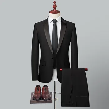 Роскошные мужские костюмы 2023 года, новинка, черные джентльменские элегантные блейзеры и брюки из 2 предметов, свадебное платье, Модный деловой мужской пиджак-костюм