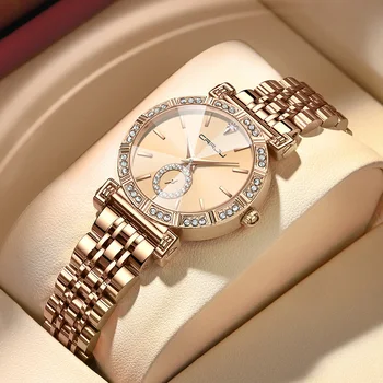 Роскошные наручные часы CRRJU для женщин, браслет из нержавеющей стали, стразы, элегантные женские часы, подарок