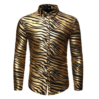 Рубашка для Ночного Клуба с длинными рукавами 2023, Мужская Рубашка Европейского Размера С Длинным Рукавом, Волнистая, Горячая Золотая Рубашка Для Ночного Клуба