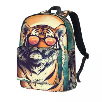 Рюкзак Tiger Графическая иллюстрация Солнцезащитные очки Sunny Beach Для мальчиков и девочек, Треккинговые рюкзаки из полиэстера, Мягкие Классные школьные сумки, рюкзак