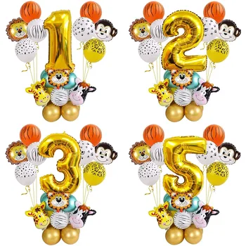Сафари с животными в джунглях, Хромированные Металлические воздушные шары, украшения для детского Дня рождения, Грильяж для маленьких мальчиков 1 2 3 4 5 6 7 8 9 10
