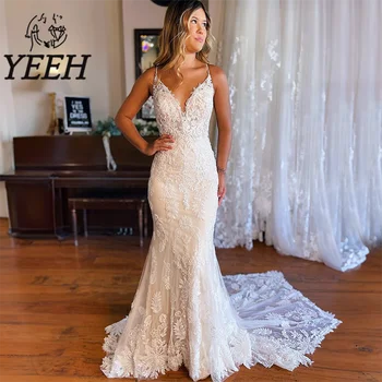 Свадебное платье с кружевными аппликациями, Элегантное свадебное платье с иллюзионным вырезом на спине и шлейфом Vestido De Noiva для невесты