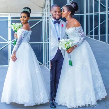 Свадебные платья с длинными рукавами и открытыми плечами, трапециевидные аппликации, кружевные свадебные платья, Страна Южная Африка, 2024