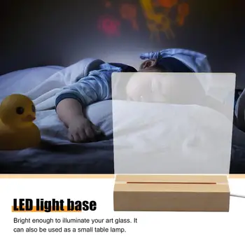 Светодиодная деревянная подставка для дисплея-3D Прямоугольник, USB Кристалл, Деревянная подставка для подставки с подсветкой